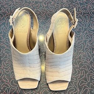 Vince Camuto Nude Croc-Embossed Slingback Heels